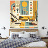 Mid Century Interior Design Desert Livingroom Canvas Afdruk (Insitu (Slaapkamer))