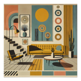 Mid Century Interior Design Desert Livingroom Perfect Poster
