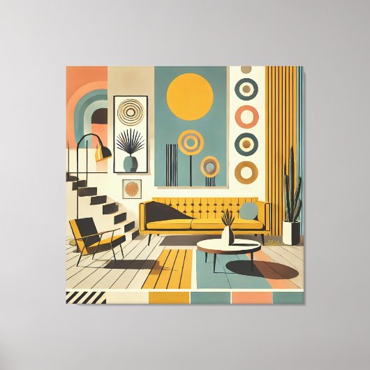 Mid Century Interior Design Dessert Livingroom Canvas Afdruk (Voorkant)
