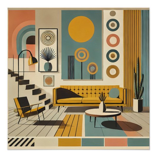 Mid Century Interior Design Dessert Livingroom Perfect Poster (Voorkant)