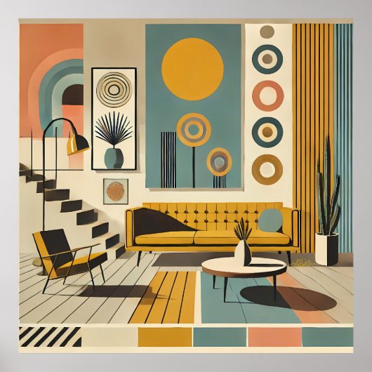 Mid Century Interior Design Dessert Livingroom Poster (Voorkant)