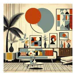 Mid Century Interior Design Eclipse Livingroom Foto Afdruk