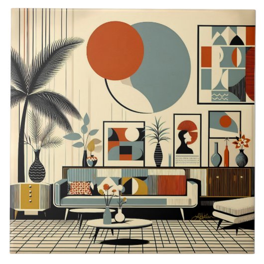 Mid Century Interior Design Eclipse Livingroom Tegeltje (Voorkant)