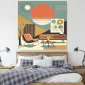 Mid Century Interior Design Sunrise Livingroom Canvas Afdruk (Insitu (Slaapkamer))