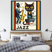 Mid Century Jazz Age HepCat Black Cat Canvas Afdruk (Insitu (Slaapkamer))