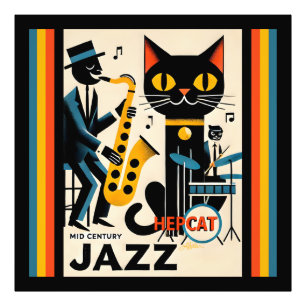 Mid Century Jazz Age HepCat Black Cat Foto Afdruk