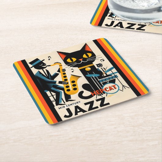 Mid Century Jazz Age HepCat Black Cat Kartonnen Onderzetters (Schuin)