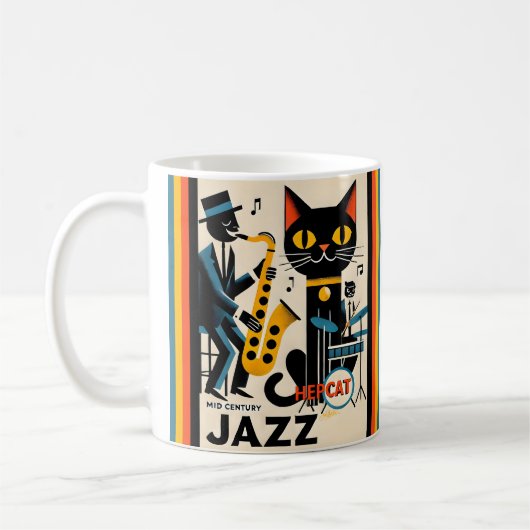 Mid Century Jazz Age HepCat Black Cat Koffiemok (Links)