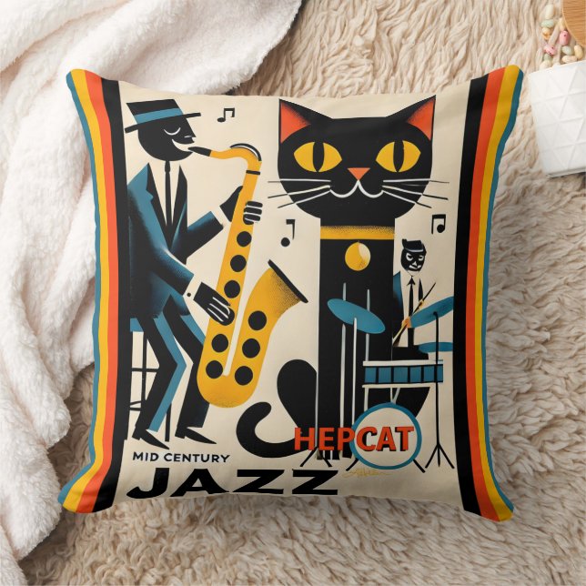Mid Century Jazz Age HepCat Black Cat Kussen (Deken)