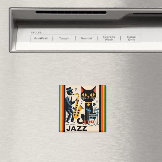 Mid Century Jazz Age HepCat Black Cat Magneet (Insitu (Vaatwasser))
