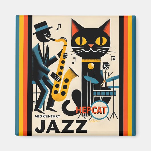 Mid Century Jazz Age HepCat Black Cat Magneet (Voorkant)