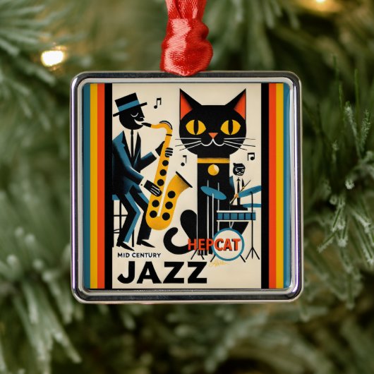 Mid Century Jazz Age HepCat Black Cat Metalen Ornament (Boom)