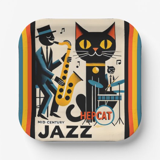 Mid Century Jazz Age HepCat Black Cat Papieren Bordje (Voorkant)