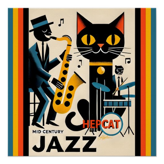 Mid Century Jazz Age HepCat Black Cat Perfect Poster (Voorkant)