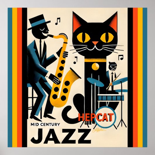 Mid Century Jazz Age HepCat Black Cat Poster (Voorkant)