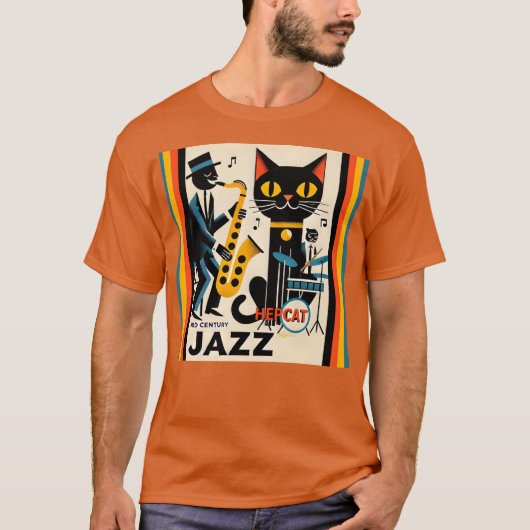 Mid Century Jazz Age HepCat Black Cat T-shirt (Voorkant)