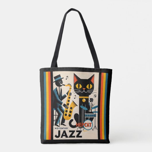 Mid Century Jazz Age HepCat Black Cat Tote Bag (Achterkant)