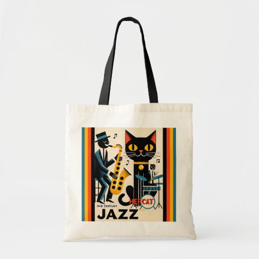 Mid Century Jazz Age HepCat Black Cat Tote Bag (Voorkant)