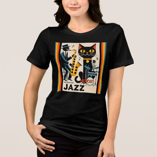 Mid Century Jazz Age HepCat Black Cat Tri-Blend Shirt (Voorkant)