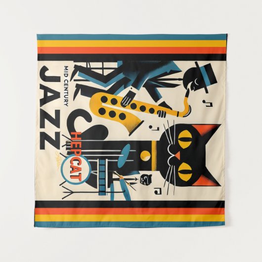 Mid Century Jazz Age HepCat Black Cat Wandkleed (Voorkant (horizontaal))
