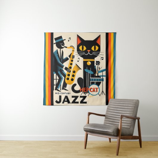 Mid Century Jazz Age HepCat Black Cat Wandkleed (In situ)