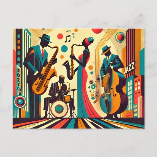 Mid Century Jazz Age Kwartet Briefkaart (Voorkant)
