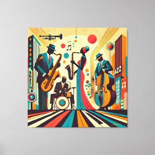 Mid Century Jazz Age Kwartet Canvas Afdruk (Voorkant)