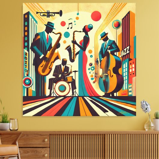 Mid Century Jazz Age Kwartet Canvas Afdruk (Insitu (Woonkamer))