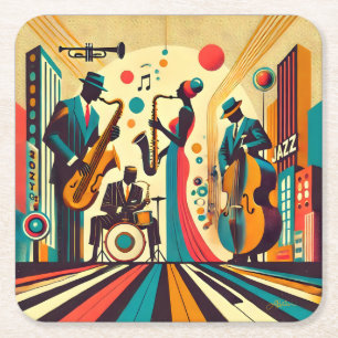 Mid Century Jazz Age Kwartet Kartonnen Onderzetters