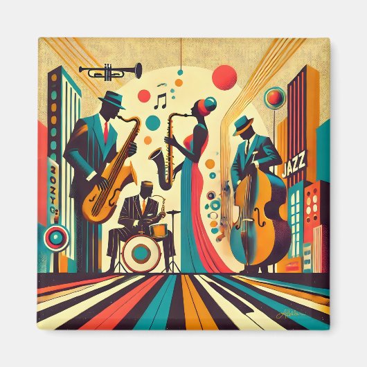Mid Century Jazz Age Kwartet Magneet (Voorkant)