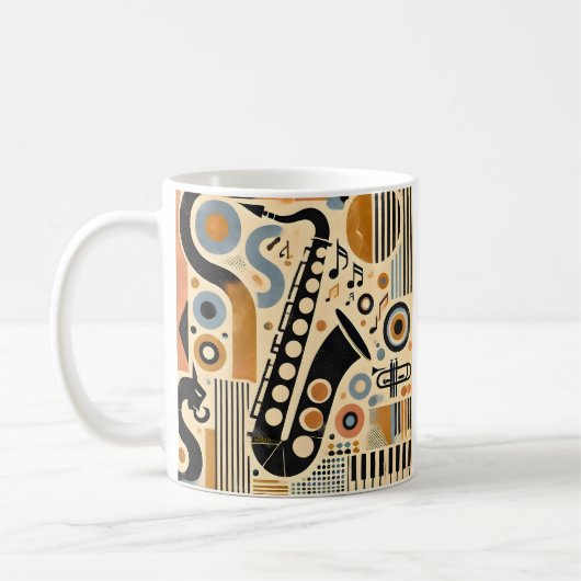 Mid Century Jazz Age Minimalist Art Saxofoon Koffiemok (Links)