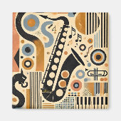Mid Century Jazz Age Minimalist Art Saxofoon Magneet (Voorkant)