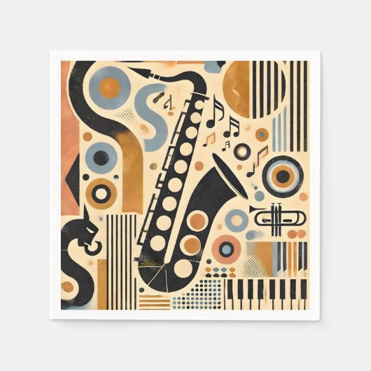 Mid Century Jazz Age Minimalist Art Saxofoon Servet (Voorkant)