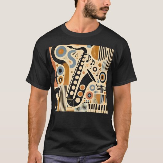 Mid Century Jazz Age Minimalist Art Saxofoon T-shirt (Voorkant)
