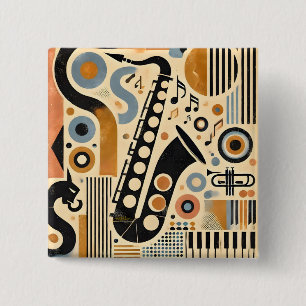 Mid Century Jazz Age Minimalist Art Saxofoon Vierkante Button 5,1 Cm