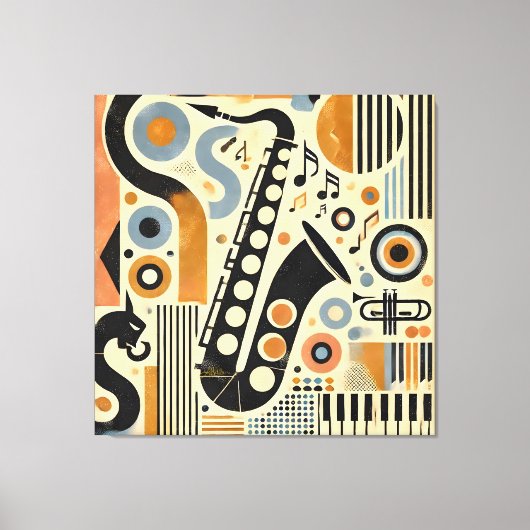Mid Century Jazz Age Minimalist Art Saxophone Canvas Afdruk (Voorkant)