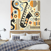 Mid Century Jazz Age Minimalist Art Saxophone Canvas Afdruk (Insitu (Slaapkamer))