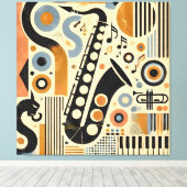 Mid Century Jazz Age Minimalist Art Saxophone Canvas Afdruk (Insitu (Houten vloer))
