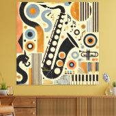 Mid Century Jazz Age Minimalist Art Saxophone Canvas Afdruk (Insitu (Woonkamer))