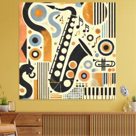 Mid Century Jazz Age Minimalist Art Saxophone Canvas Afdruk