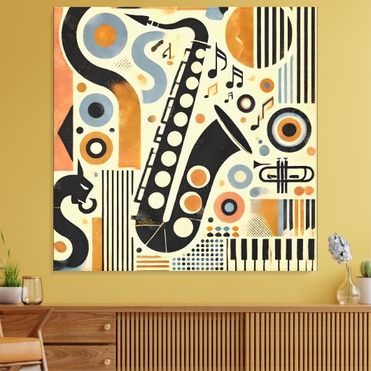Mid Century Jazz Age Minimalist Art Saxophone Canvas Afdruk (Insitu (Woonkamer))