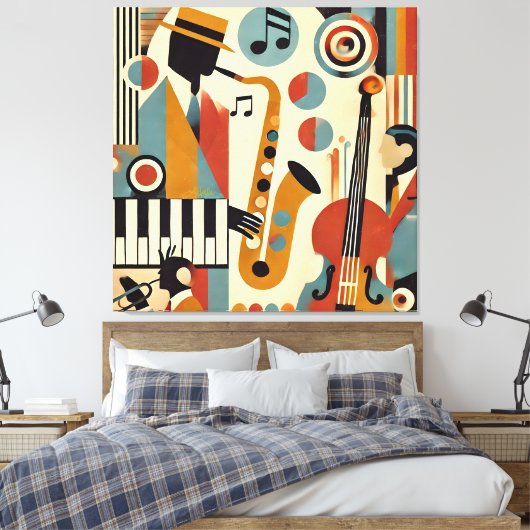 Mid Century Jazz Age Modern Minimalist Trio Canvas Afdruk (Insitu (Slaapkamer))