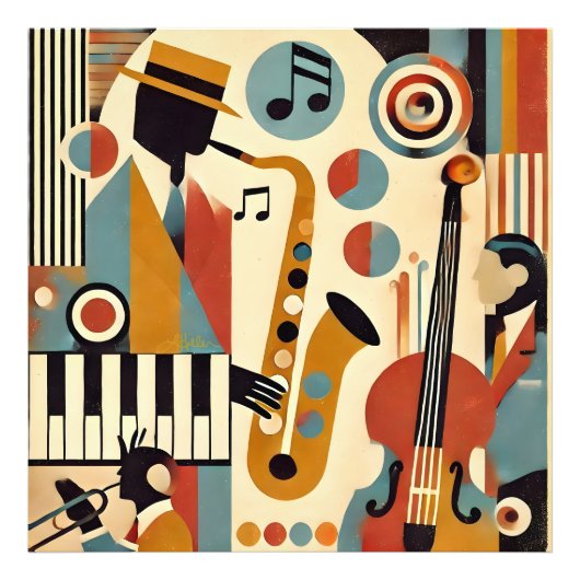 Mid Century Jazz Age Modern Minimalist Trio Foto Afdruk (Voorkant)