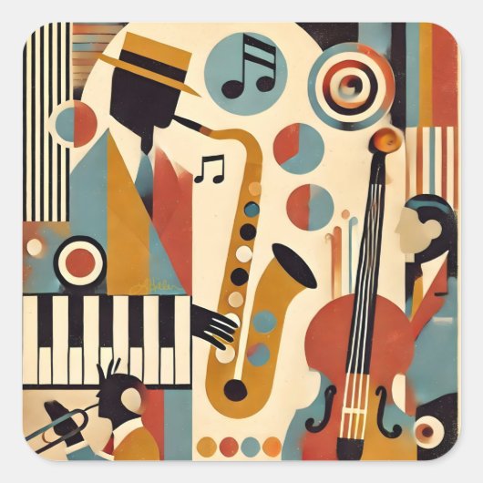 Mid Century Jazz Age Modern Minimalist Trio Vierkante Sticker (Voorkant)