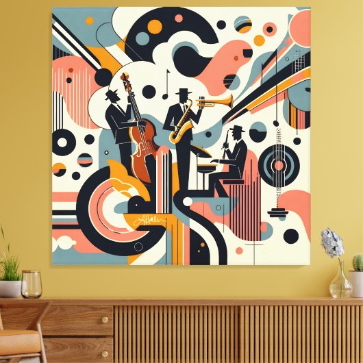 Mid Century Jazz Age Psychedelic Trio Canvas Afdruk (Insitu (Woonkamer))