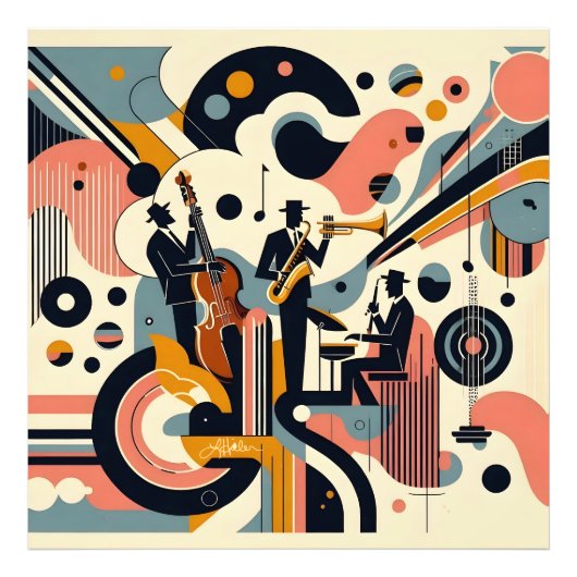 Mid Century Jazz Age Psychedelic Trio Foto Afdruk (Voorkant)