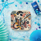 Mid Century Jazz Age Psychedelic Trio Papieren Bordje (Feest)