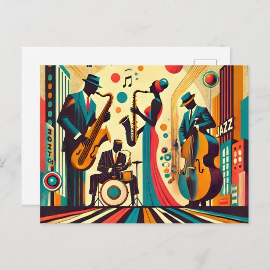 Mid Century Jazz Age Quartet Briefkaart (Voorkant / Achterkant)
