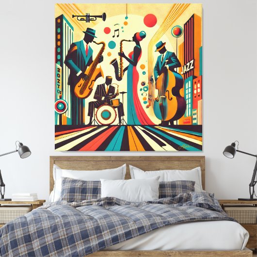 Mid Century Jazz Age Quartet Canvas Afdruk (Insitu (Slaapkamer))