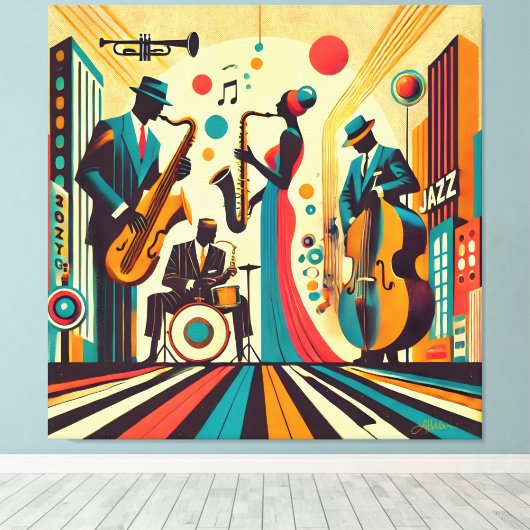 Mid Century Jazz Age Quartet Canvas Afdruk (Insitu (Houten vloer))